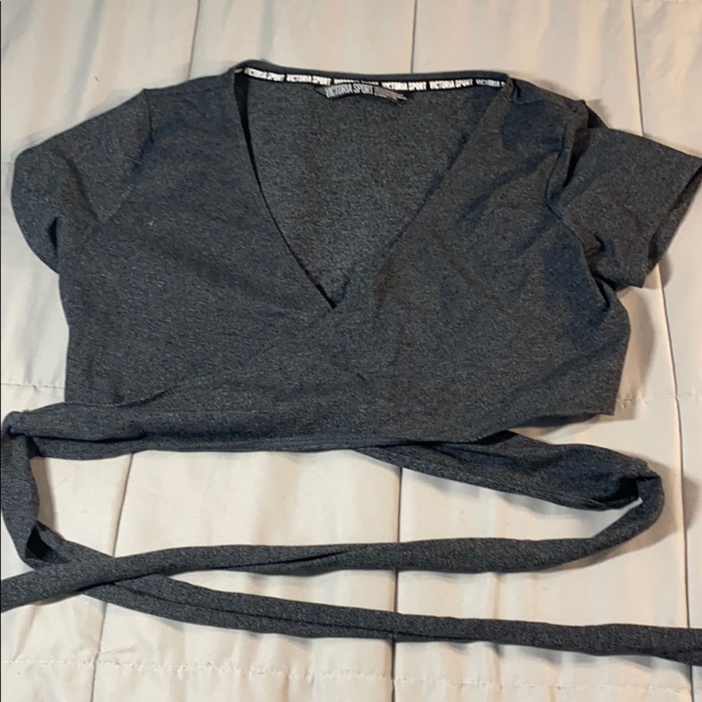 Victorias Secret Gray Wrap Sport Top Size M